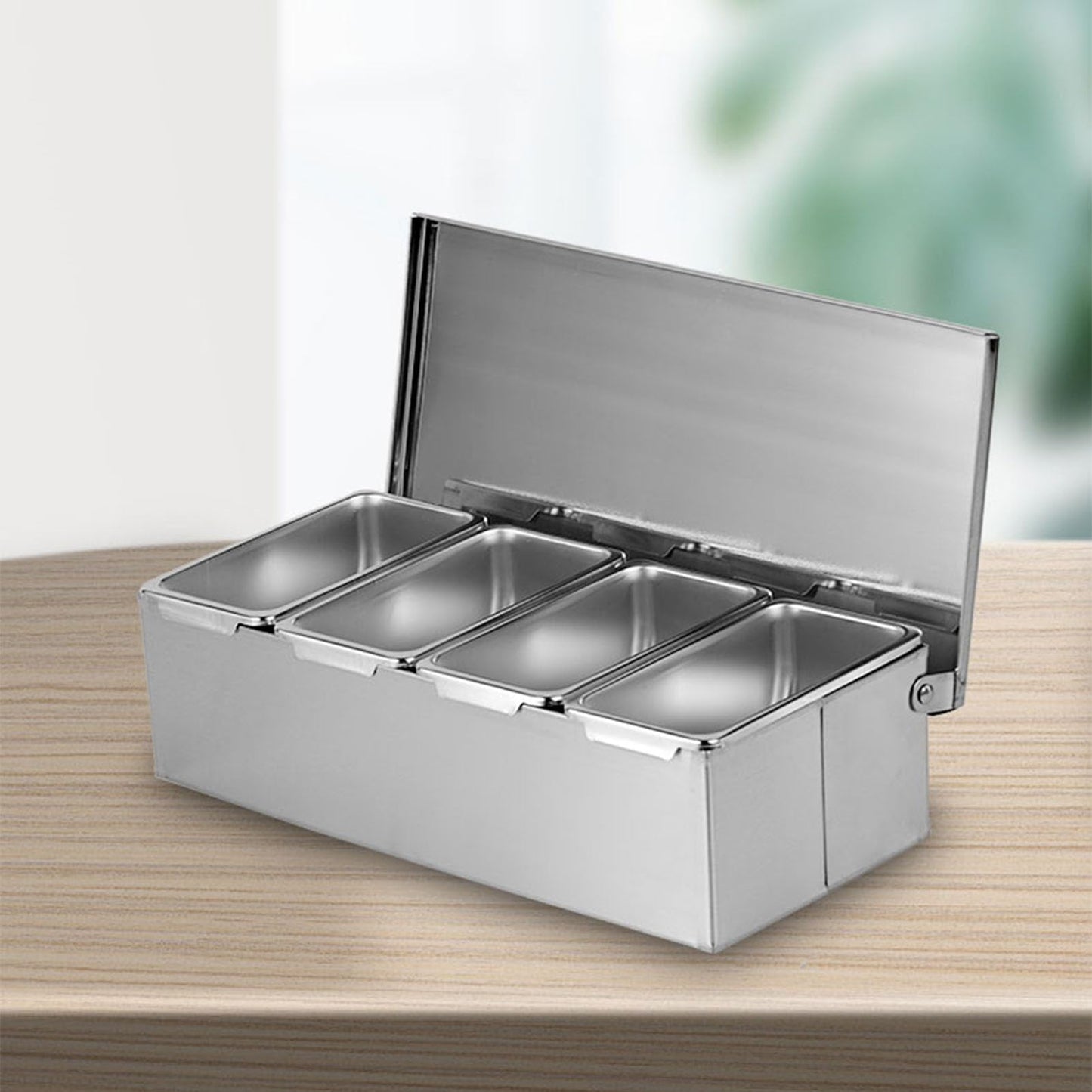 Cocoarm Stainless Steel Seasoning Box, 4 Compartment Tray, Large Capacity for Kitchen Storage