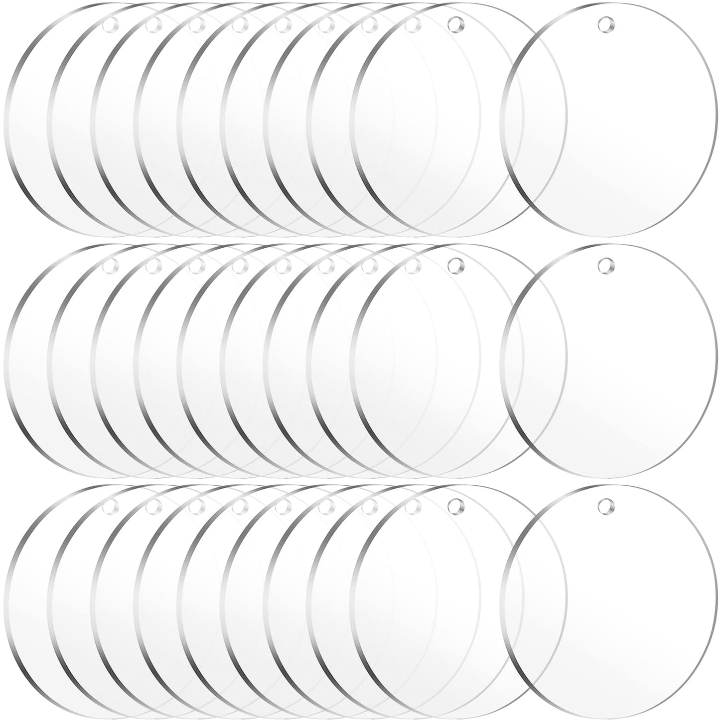 30 Pieces Clear Round Acrylic Keychain Blanks for Vinyl, 2.5 Inch Clear Round Acrylic Ornament Blanks with Hole, Perfect for Making Ornaments, Keychains, DIY Craft Project
