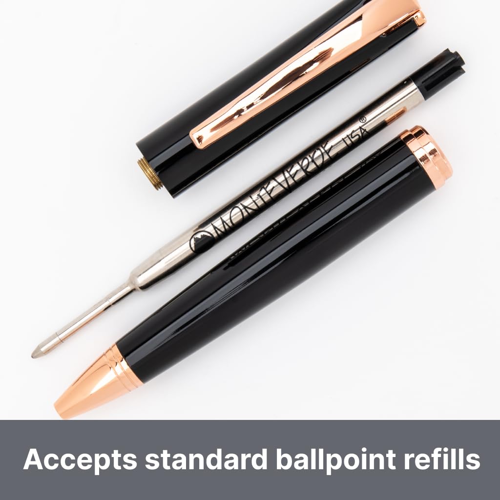 Monteverde USA Impressa 3+2 Piece Set (Fountain, Rollerball, Ball Pen) | Black/Rosegold | Omniflex Nib | Large Luxury Gift Box with Free Ink & Gel Refill
