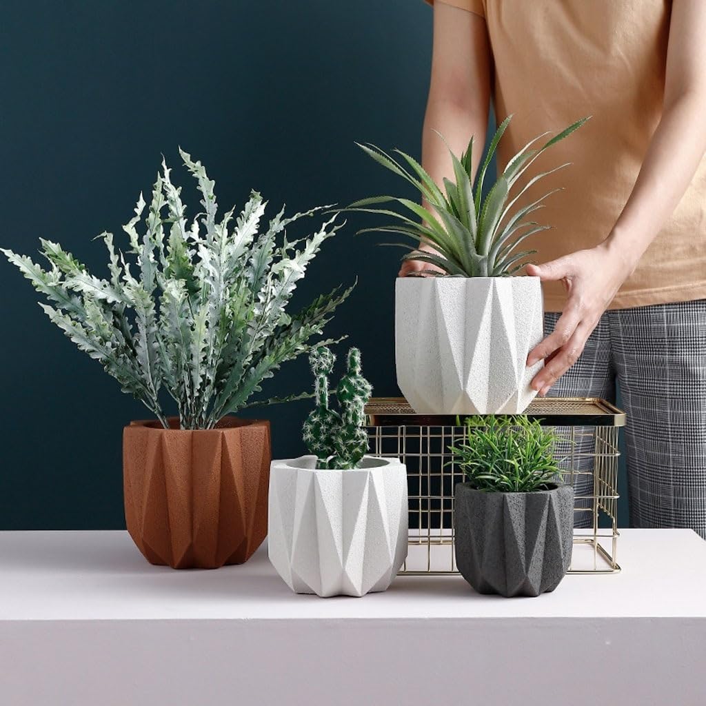 XUNTING Indoor Planters Cement Flower Pot Simple Home Office Desk Tabletop Decoration Flower Pot Modern Small Flower Pot Succulent pots(A,Large)