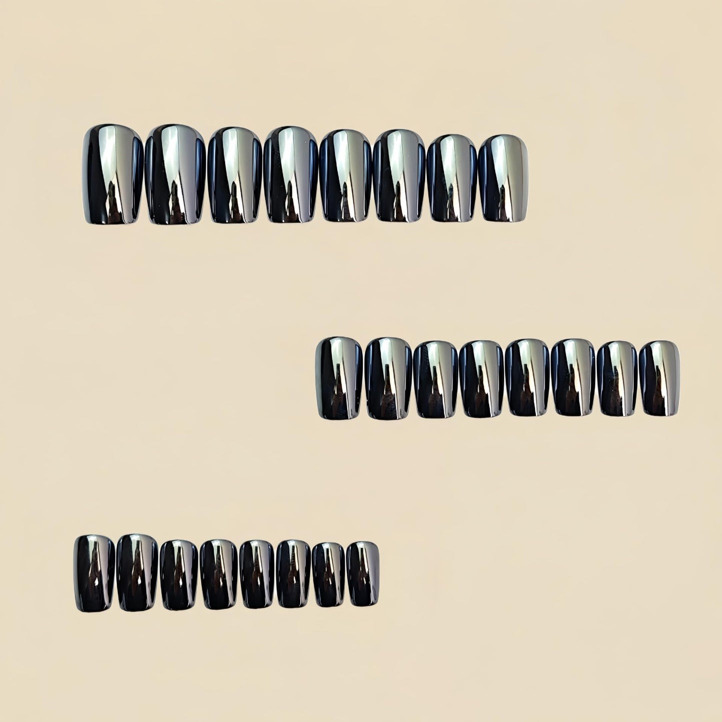 Black Press on Nails Medium Square Fake Nails Metallic Mirror Chrome False Nails Glossy Shiny Full Cover Glue on Nail Artificial Stick on Nails - 24Pcs Acrylic Nail Kit for Women Manicure