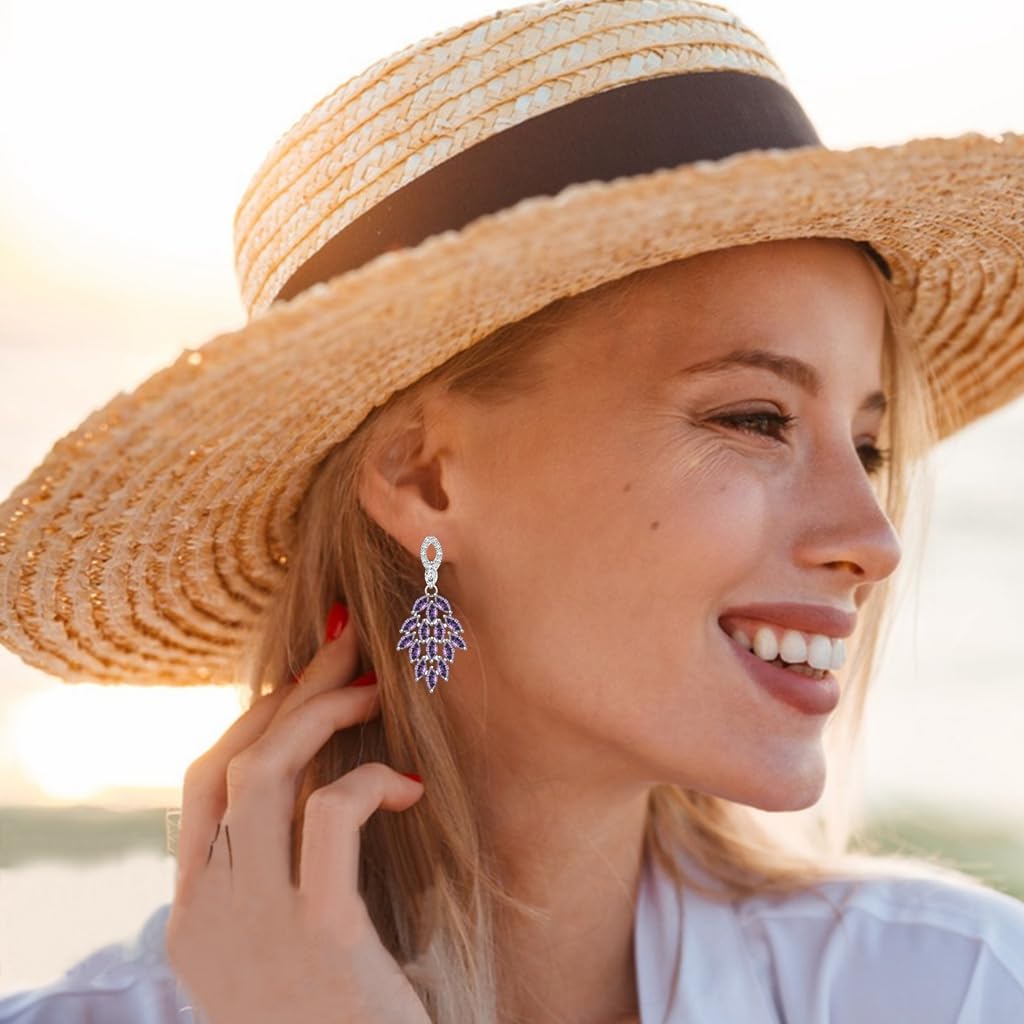 LMXXVJ Created Royal Blue Sapphire Long Earrings for Women,Platinum Plated Long Teardrop Earring