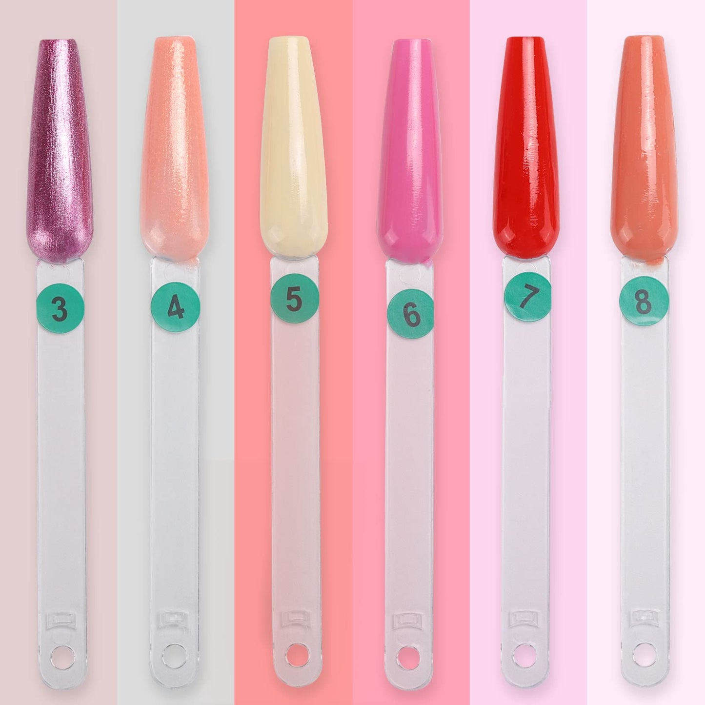 300 Pcs Nail Swatch Sticks with Number Stickers, Clear Fan-shaped Nail Polish Color Sample Sticks Display, Practice Nails Sticks with Ring for Board Home