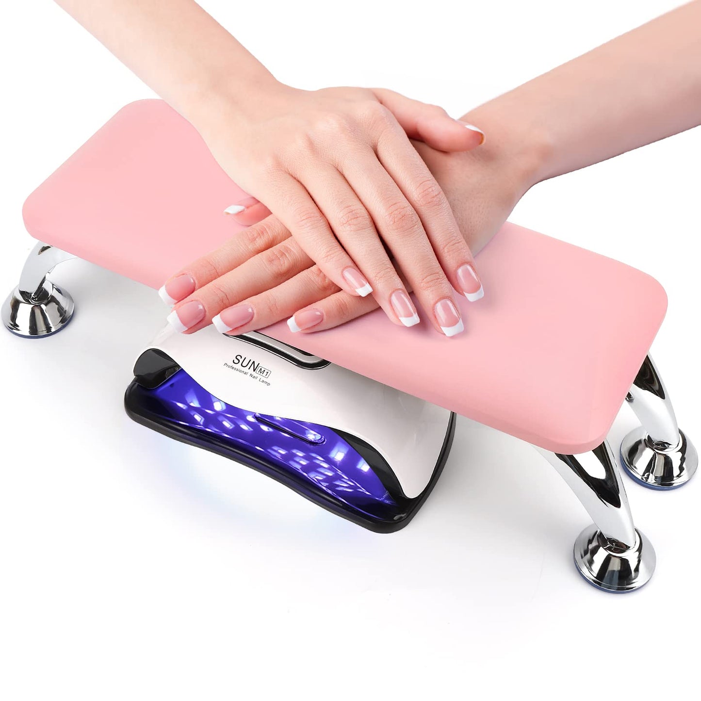 Nail Arm Rest for Acrylic Nails, Microfiber Leather Nail Hand Rest Cushion for Nails, Soft Hand Pillow Footstool with 4 Stainless Steel Stand Thick Sponge Nail Arm Rest Pillow for Nail Tech Use (Pink)