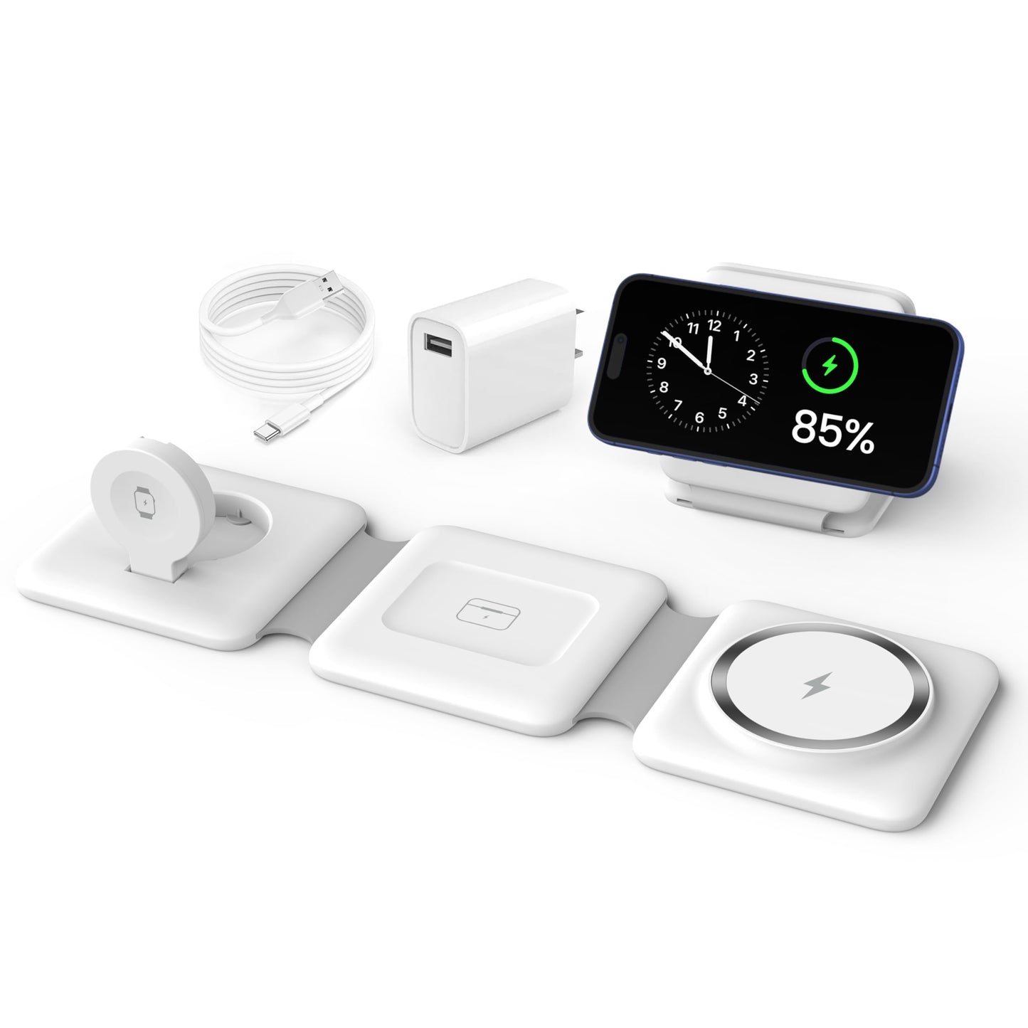 Charging Station for Apple Multiple Devices - 3 in 1 Foldable Magnetic Wireless Charger Dock - Travel Charging Pad for iPhone 17 16 15 14 13 12 Pro Max Plus Watch & Airpods