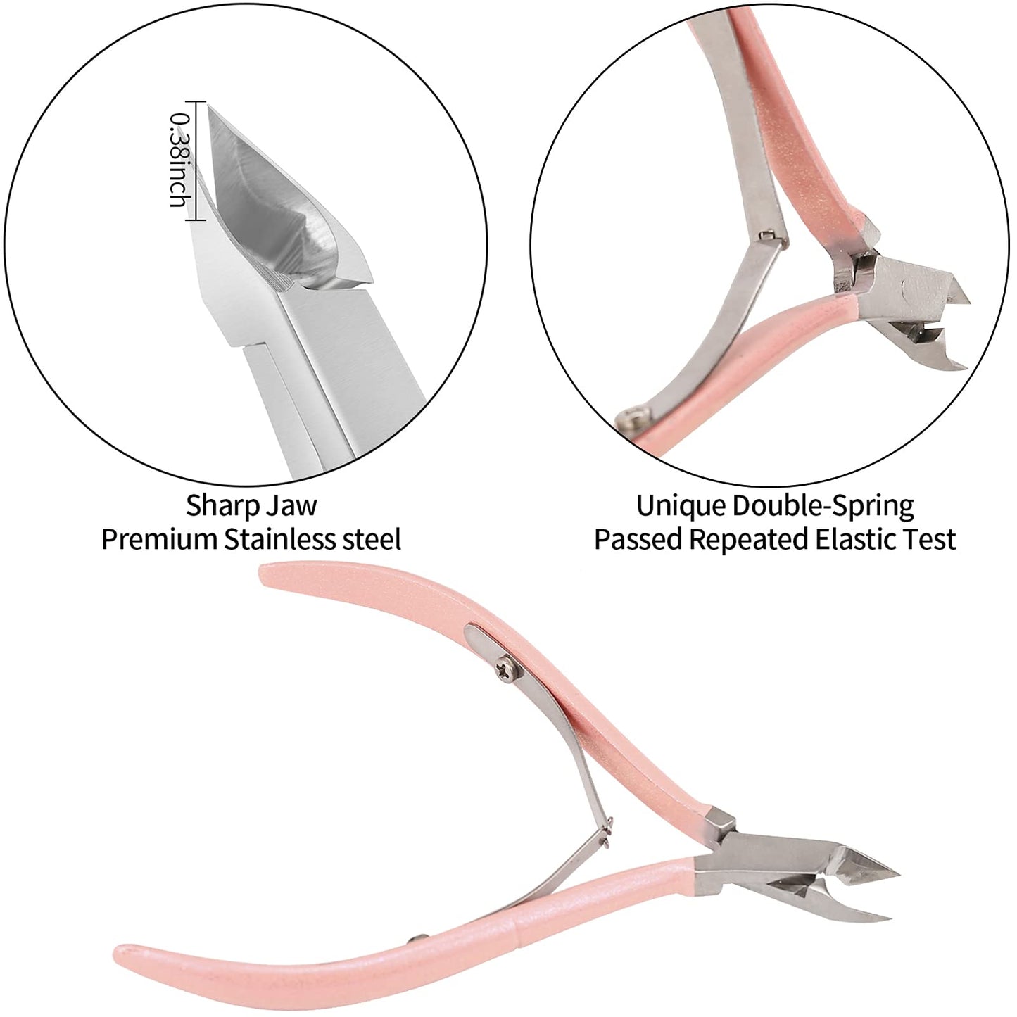 YINYIN Professional Stainless Steel Cuticle Trimmer with Pusher and Cutter - Durable Pedicure Manicure Tools for Fingernails and Toenails (Pink)