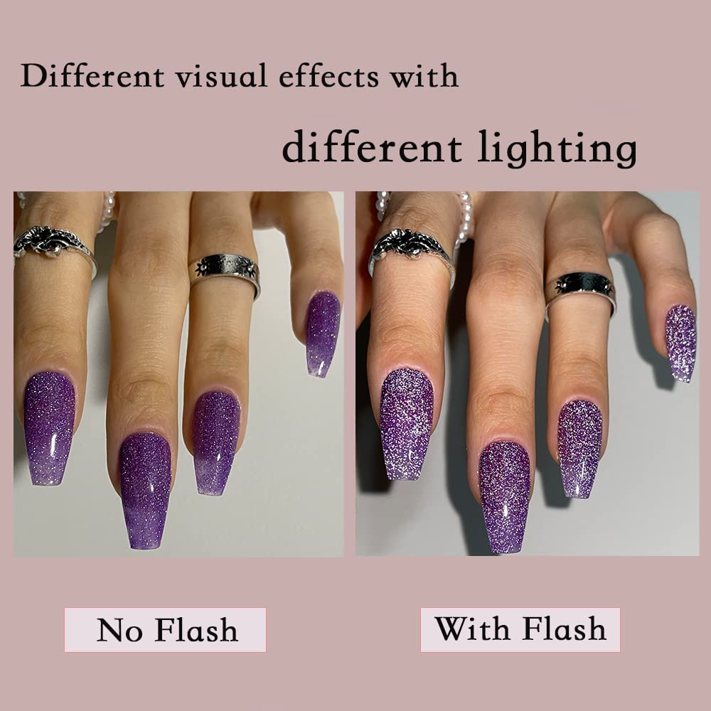 Redykat Handmade 24PCS Glossy Coffin Press On Nails, Salon Quality Nail art, Extra Long Acrylic Fake Nails, False Nails, Home Quick Manicure……… (thermochromic purple)