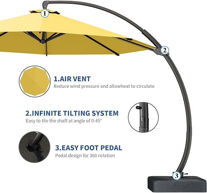 7 Piece Patio Dining Set with 11ft Patio Umbrella (Yellow), 7 Black Outdoor HDPE Dining Set with 6 Chairs + 1 Large Table with 2" Umbrella Hole, for Market, Pool, Garden, Backyard, Deck
