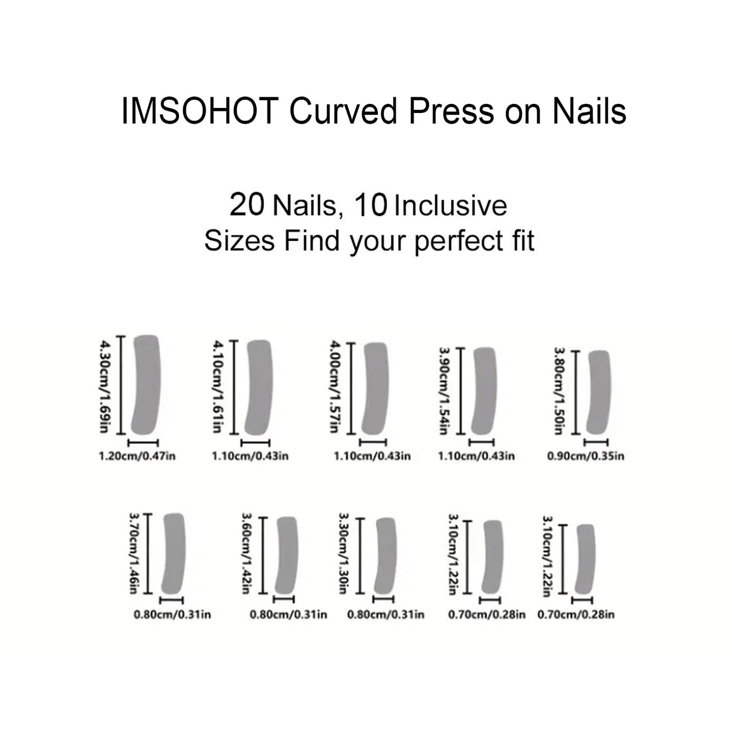 IMSOHOT Curved Press on Nails Extra Long Fake Nails Black French Tips False Nails Full Cover Glossy Stick on Nails for Women 20Pcs