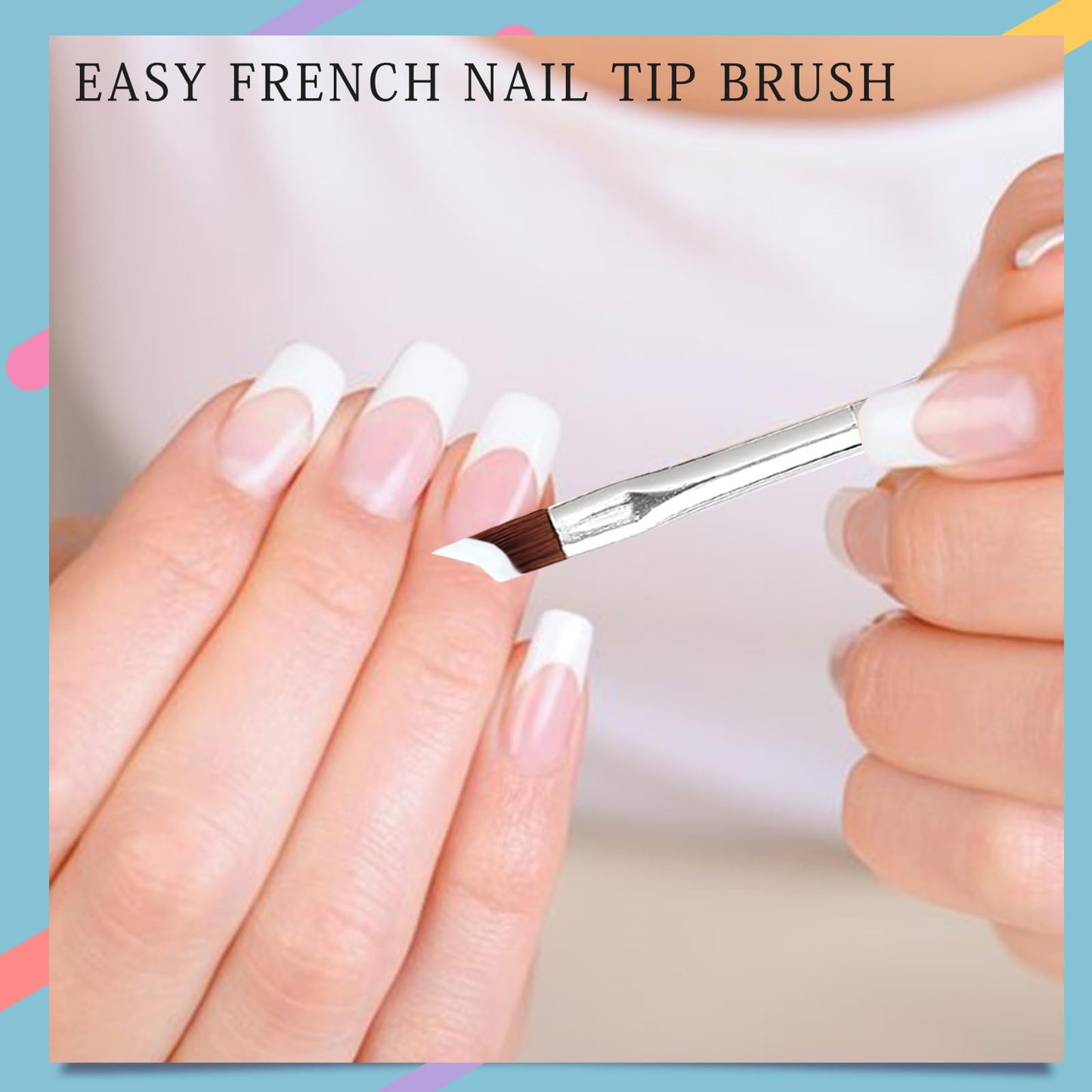 Oblique Head French Tip Nail Brush Black Handle UV Gel Acrylic Painting Drawing Pen Pack of 2