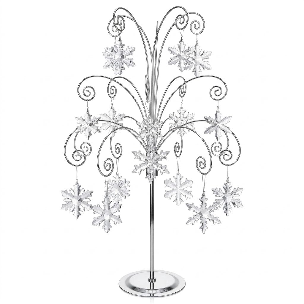 HOHIYA 20” Ornament Display Stand Chrome Silver Metal Hanging Tree Holder for Swarovski Crystal Glass Ornaments Tabletop Christmas Halloween Easter Decoration Display Rack