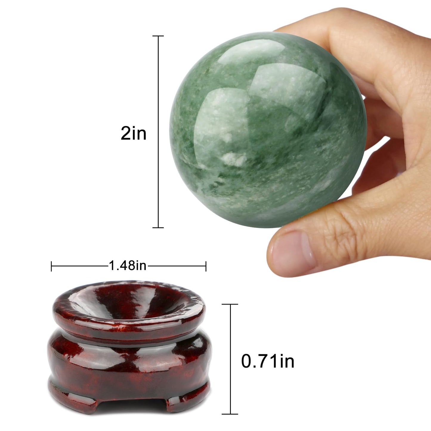gemshan 2" Natural Jade Crystal Ball Set - Meditation Sphere, Feng Shui Decor, Collection & Home Ornament (2Pcs)