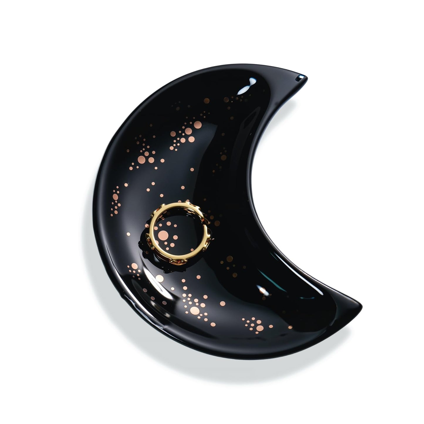 Yanluxr Black Moon Jewelry Dish, Decorative Ceramic Trinket Tray for Rings Earrings Necklaces, Birthday Christmas Gift for Women