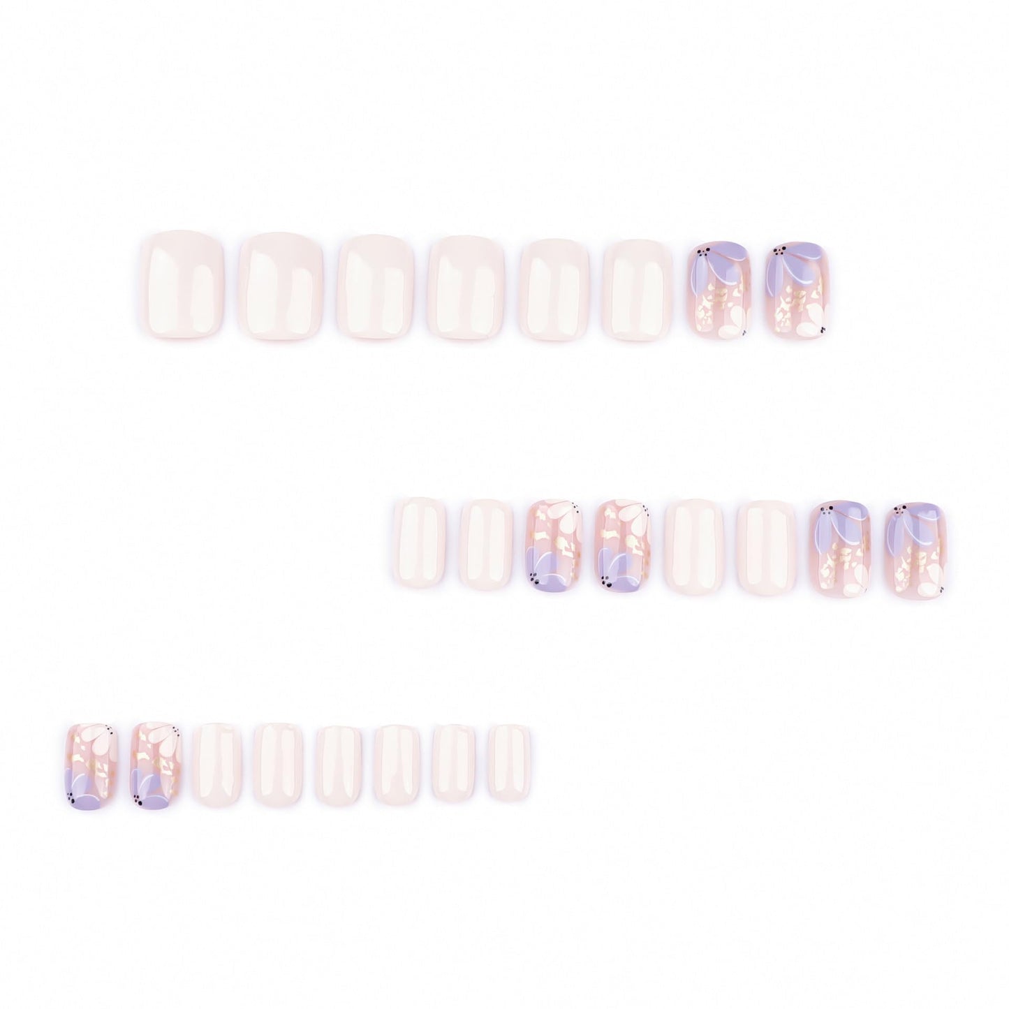 Orzolatent Nude Floral Press-On Nails – Gold Foil Accents, Elegant Design, Lightweight & Easy DIY, 12 Sizes 24Pcs