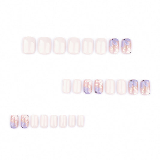 Orzolatent Nude Floral Press-On Nails – Gold Foil Accents, Elegant Design, Lightweight & Easy DIY, 12 Sizes 24Pcs