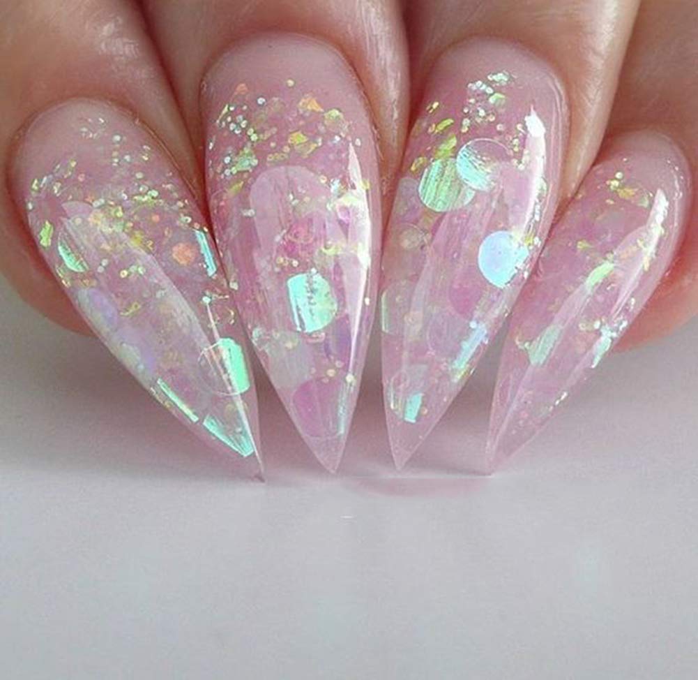 YesLady Nail Art 3D Mermaid Sequins Flakes Iridescent DIY Glitter Sticker Manicure Make Up Decoration 12Pots