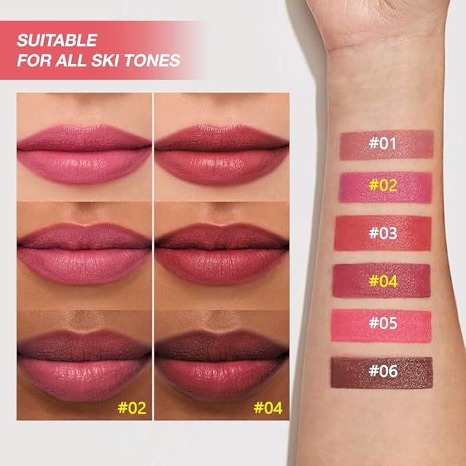 2Pcs Matte Lipstick Crayon - High Pigment Creamy Formula, Waterproof Long Lasting, Smooth Glide Application, Non-Sticklipstick, Ultra Thin Lightweight, Velvet Matte Lip Feel for Women 02#+04#