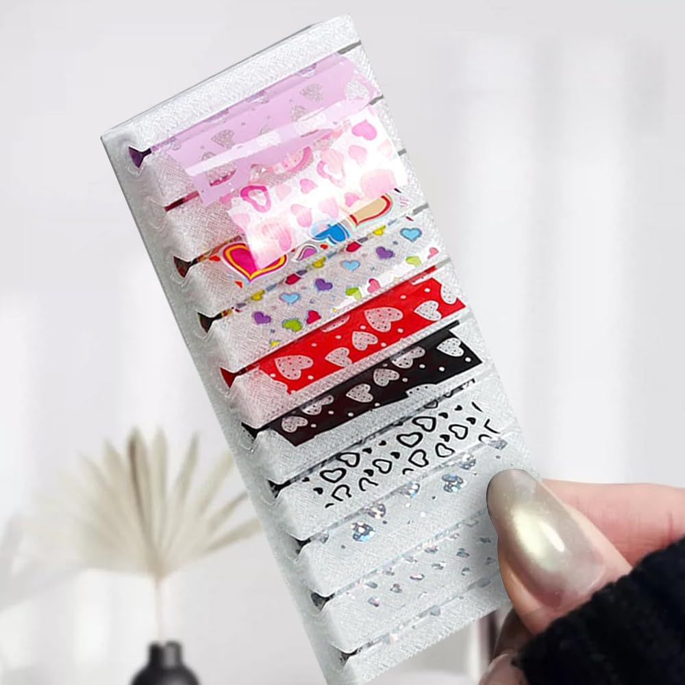 5PCS Nail Art Transfer Foil Storage Box, Pull-and-Cut Nail Foil Decals Organizers with Rolling Tool, Professional Dust-Proof Manicure Tool Container for DIY & Salon Use