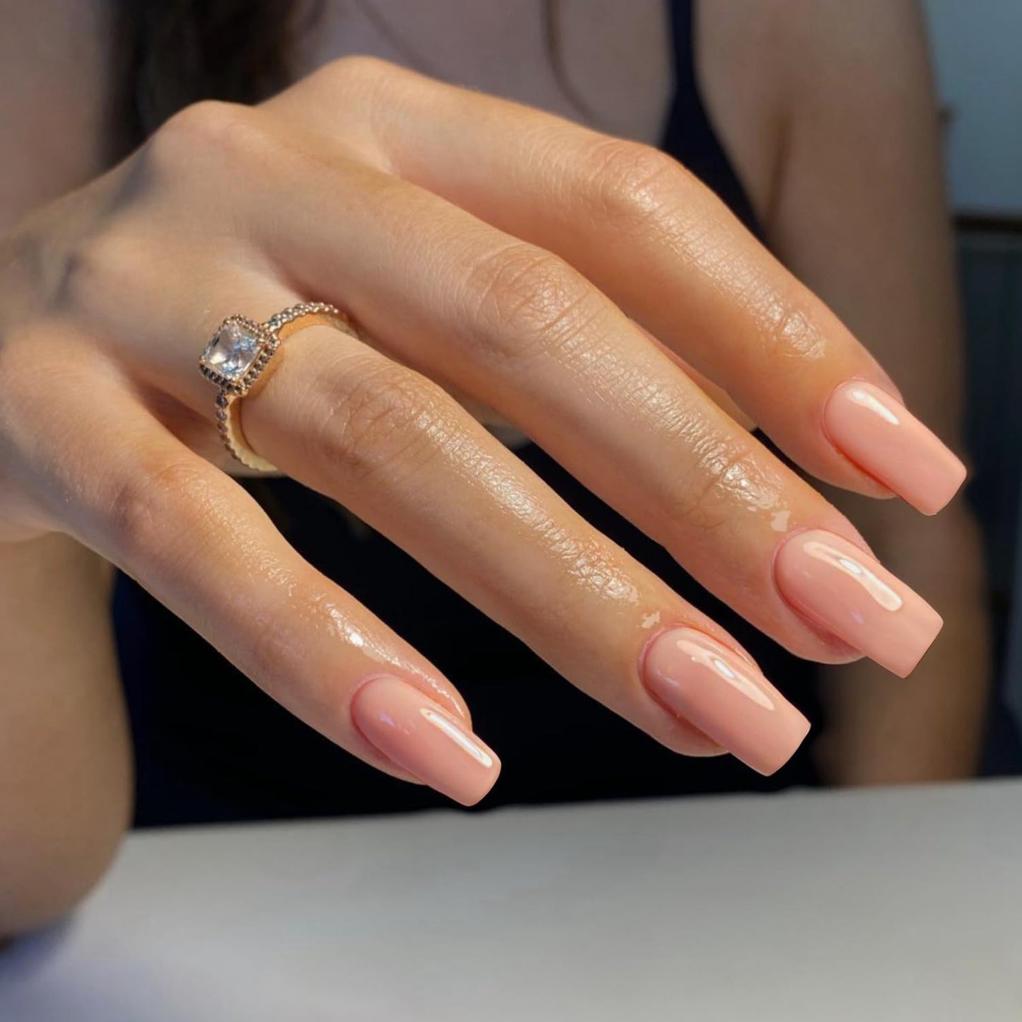 Deep Pink Press On Nails Medium Long Square,Xcreando Medium Coffin Nails Acrylic Nails Press ons Glue on Nails Medium Length, Solid Color Fake Nails for Women,Natural Thick Artificial Nails Stick on
