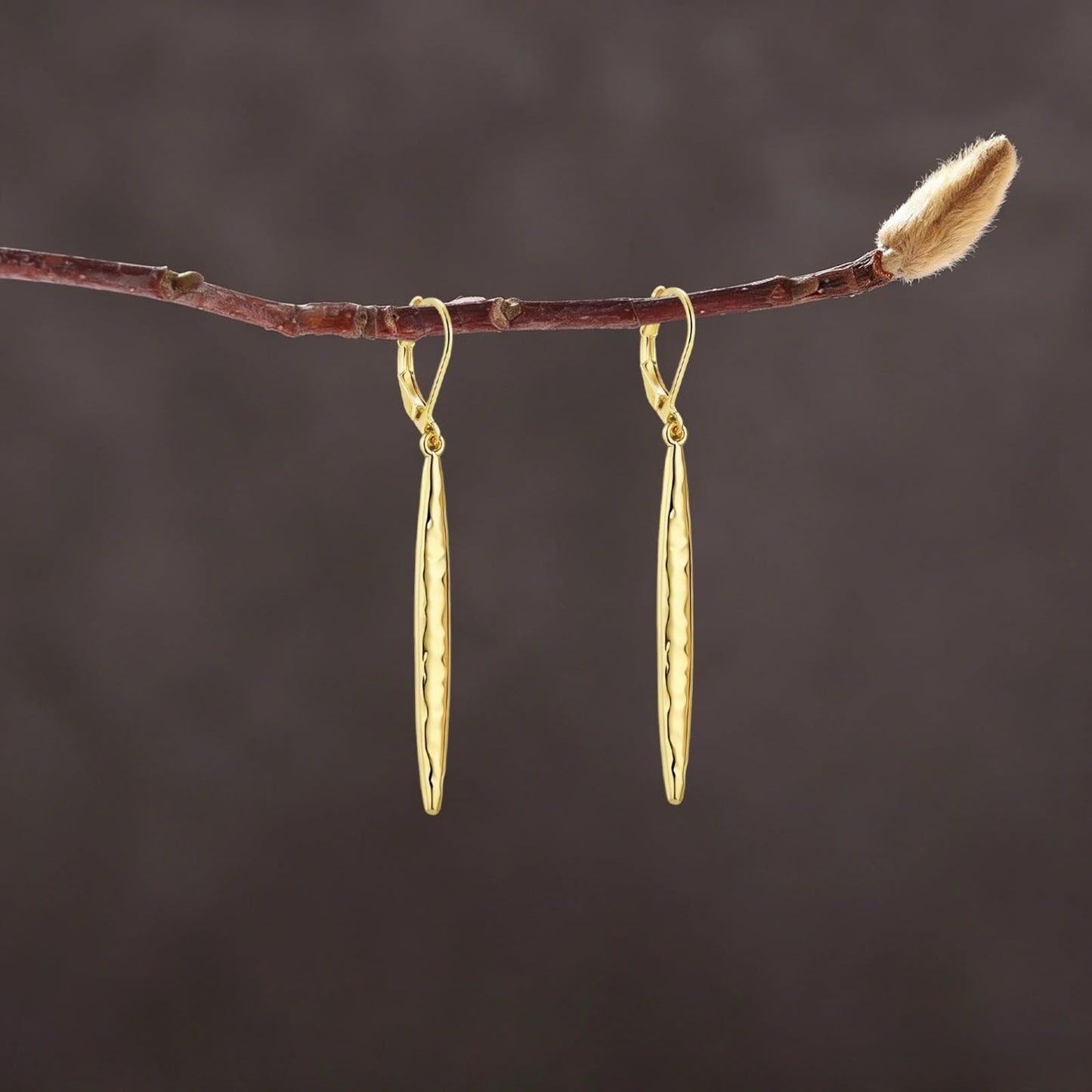 Hammered Long 14K Gold Dangle Earrings for Women Lightweight Leverback Drop Earrings Jewelry Gift
