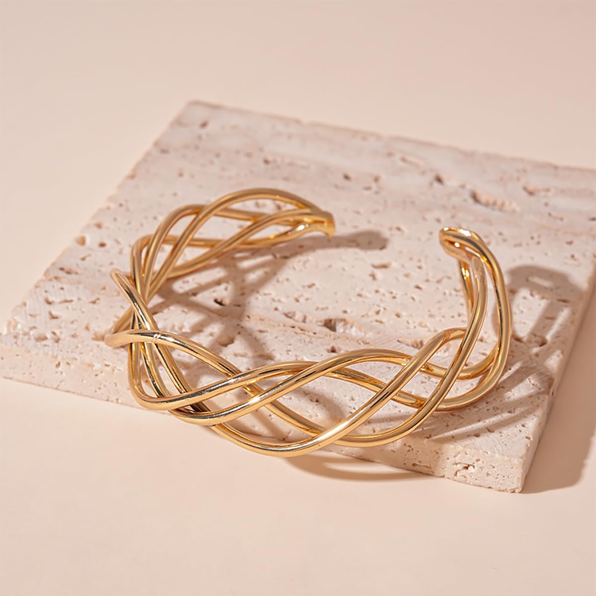 MOEEIJEW Chunky Cuff Bracelets for Women Gold/Silver Cuffs Bangle Hollow Out Adjustable Bracelets Punk Vintage Jewelry (Gold B)