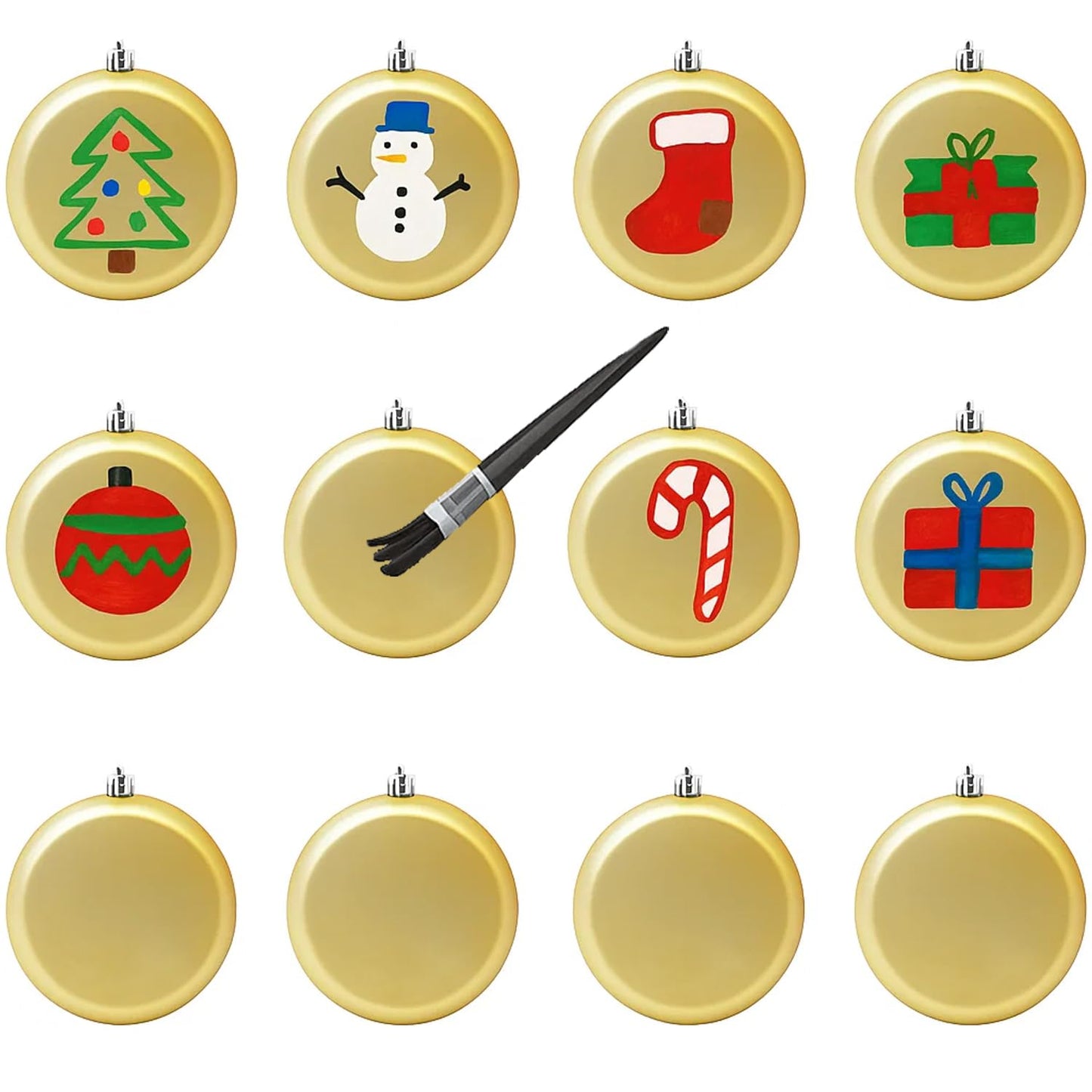 SLEETLY 4" 12pk Blank DIY Christmas Ornaments for Crafts to Personalize, Make Your Own Ornament for Kids and Adults, Drawing, Stickers, Plain Paintable Flat Disc to Decorate, Stencils, Matte Gold