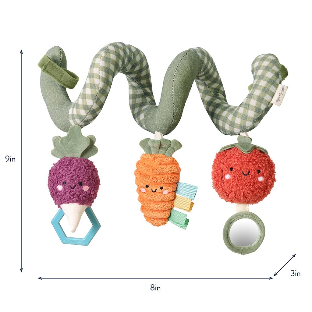 Itzy Ritzy Spiral Car Seat & Stroller Activity Toy - Stroller & Car Seat Toys for Ages 0 Months and Up - Hanging Toys Include Dangling Ring, Mirror and Textured Ribbons (Veggie)