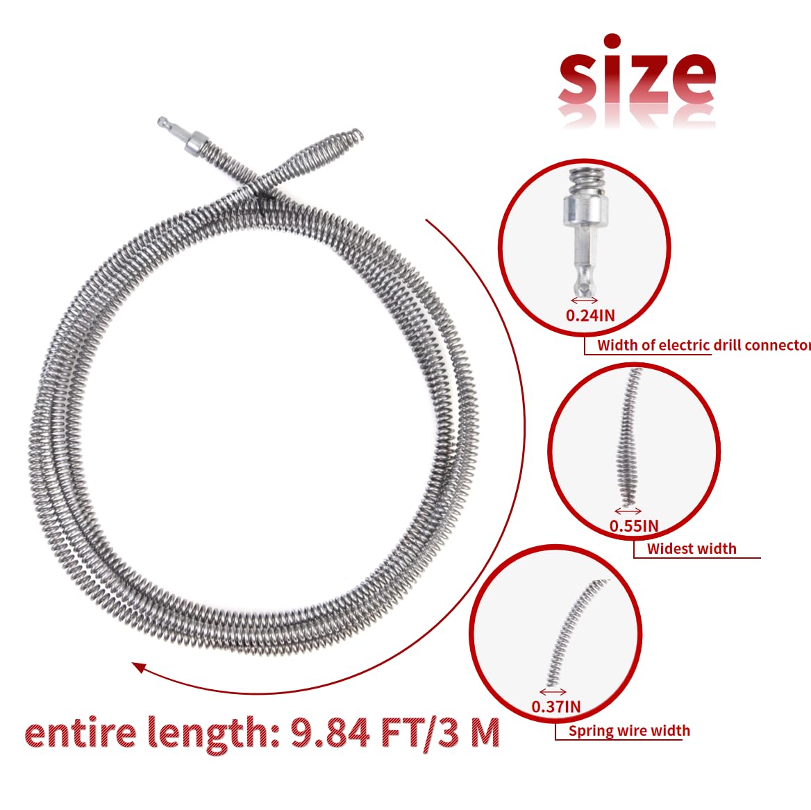 9.84 FT Drill Drain Snake,Sink Unclogging Tool That Can Be Connected To An Electric Drill,Hair Catcher Drain Snake,Drain Auger Drill Attachment,Drill Snake For Plumbing