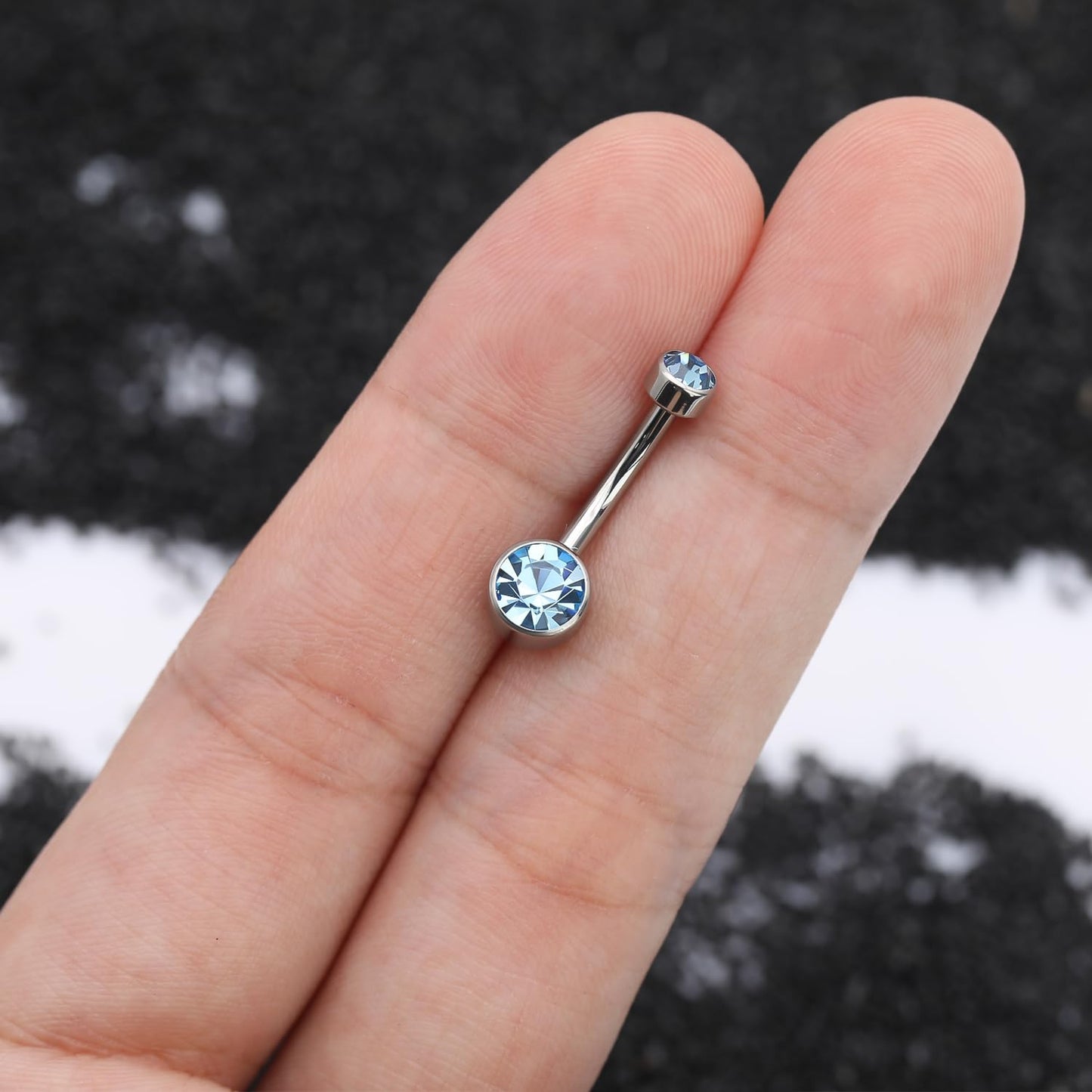 XUU Titanium Belly Button Rings, Black & Silver – 14G Internally Threaded Navel Piercing Jewelry, 10mm & 12mm Curved Barbells with 7 Colors Gems – Hypoallergenic (Silver-Blue cz, 10MM)