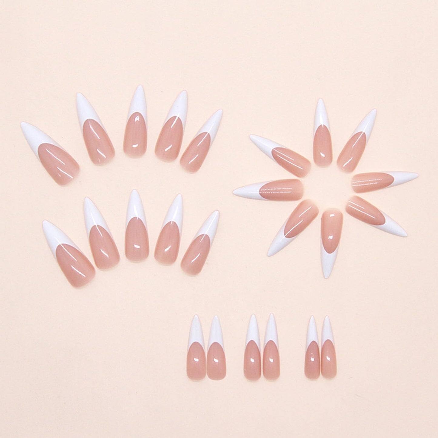 IMRAIN White French Tip Press on Nails Long Stiletto Fake Nails Reusable Glossy Acrylic False Nails Artificial Full Cover Nail Supplies, Nail Art DIY 12 Sizes - 24 Pcs