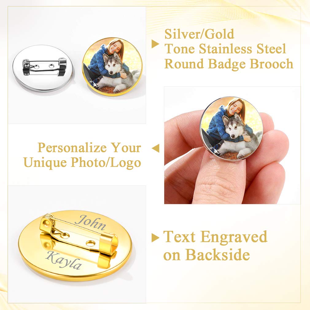 Custom4U Personalized Picture Pins Memorial Photo Brooch Pin for Men Boys