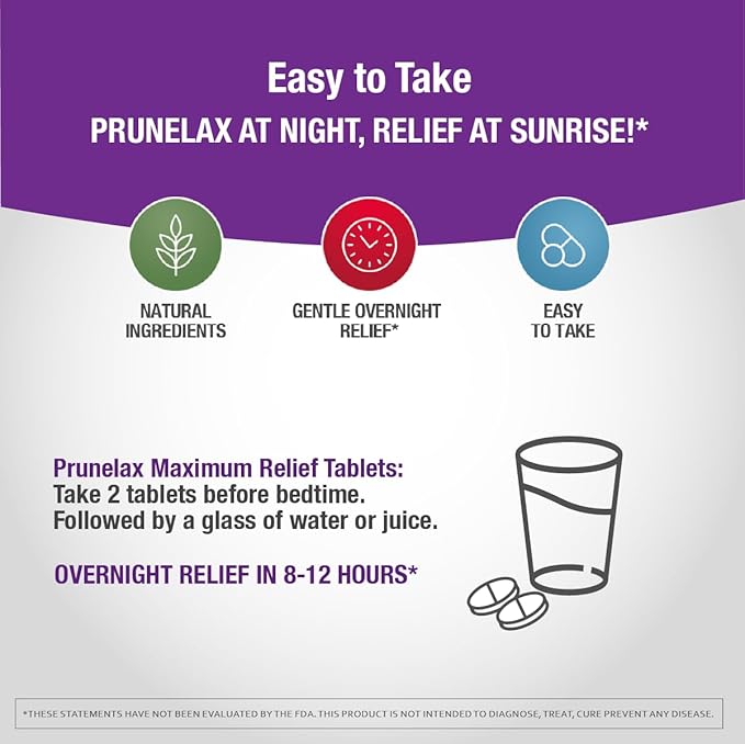 Prunelax Ciruelax Maximum Relief Laxative Tablets with Natural Senna for Occasional Constipation, Senna Extract, Vegan & Gluten-Free, Gentle Overnight Relief - 24ct