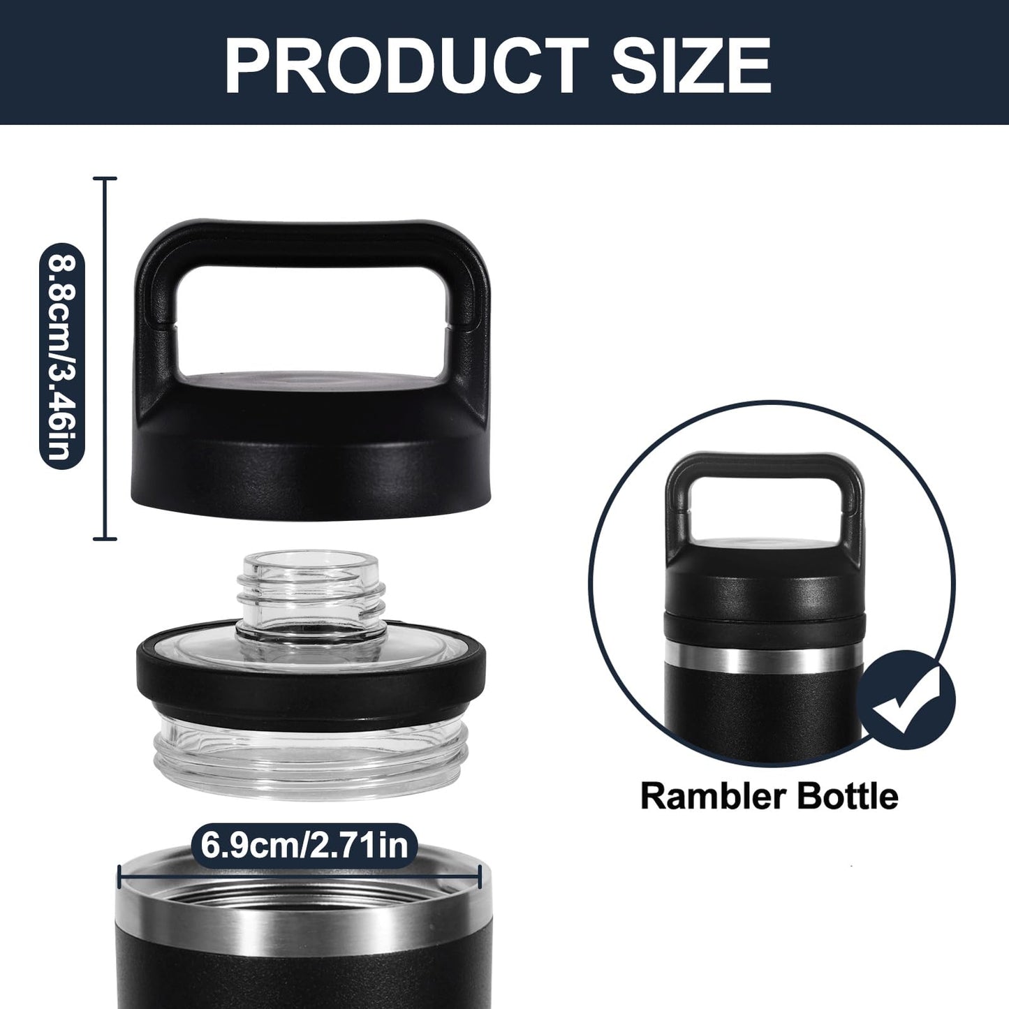 Screw Top Lid Replacement for YETI Rambler Bottle 18/26/36/46/64oz，Compatible with YETI Chug Cap Replacement Lids，Leak-Proof & Durable，1 Pack