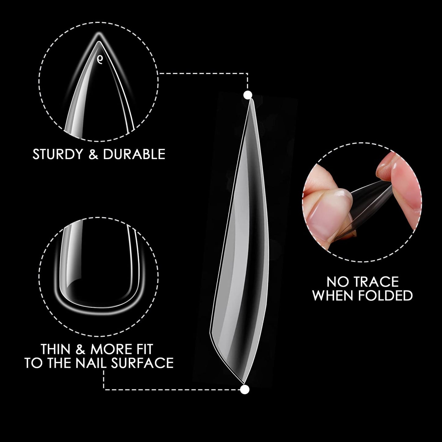 WELLQUINN Stiletto Nail Tips, 360PCS Full Cover Clear ABS False Nails for Acrylic Nails, DIY Nail Art & Manicure Salon, 12 Sizes