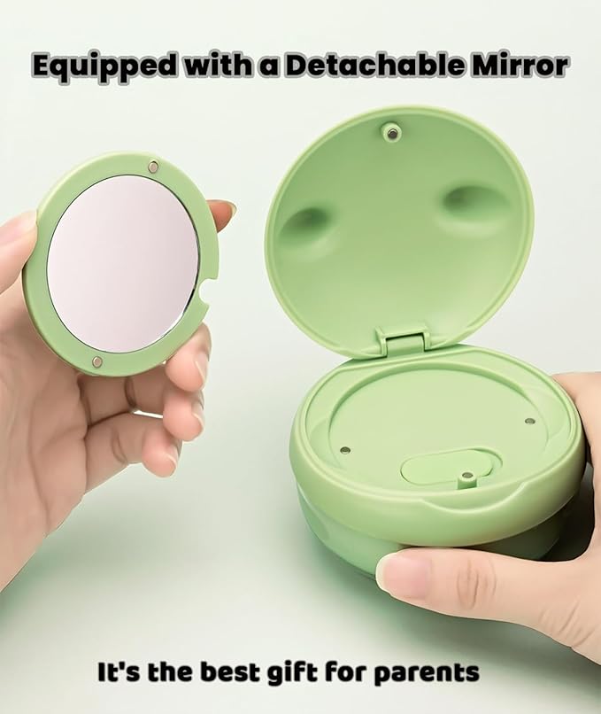 AARAINBOW Retainer Cleaner Case, Leak Proof Denture Bath Box with Strainer Basket, 2 in 1 Denture Case Retainer Storage Soak Container for Travel, Mouth Guard Cleaning Case Denture Cup (C Green)