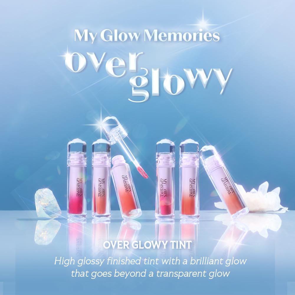 ETUDE Over Glowy Lip Stain Tint #12 Ruby Love | Non-Sticky Vegan Lip Tint | Moisturized & Long-lasting Lip Gloss | Daily Tint for Dry Lips, Korean Makeup