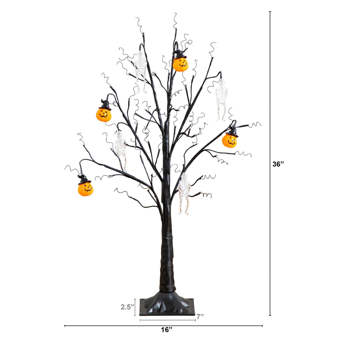 Nearly Natural 3ft Pre-Lit Halloween Pumpkins Skulls Ornament Tree with 48 Warm White LED Lights