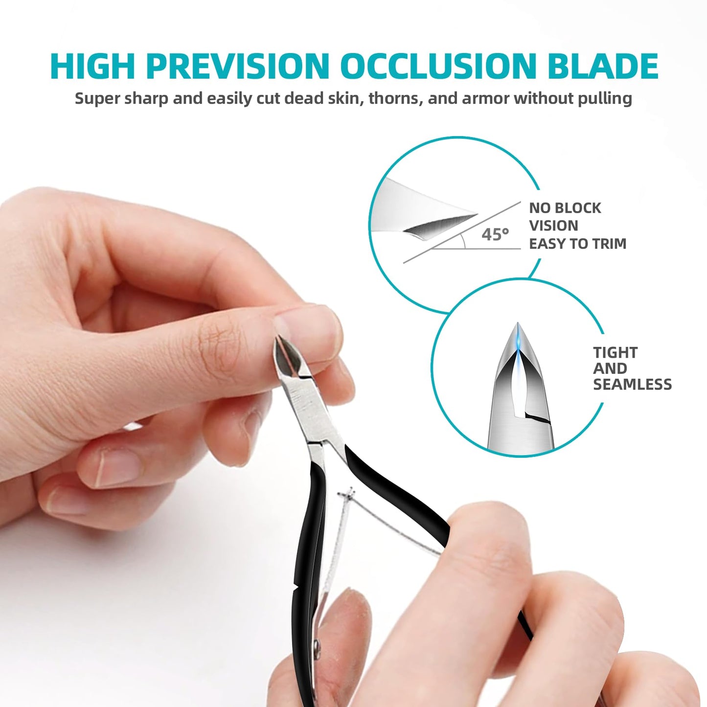 Cuticle Trimmer with Cuticle Pusher, RONAVO Cuticle Remover Stainless Steel Professional Cuticle Nipper, Durable Pedicure Manicure Tools (Matte Black)