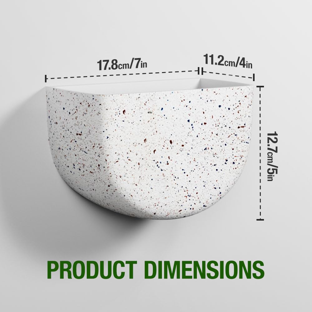 Asnext 2 Pack Wall Hanging Planter Pots for Indoor and Outdoor Plants, 7 Inch Half-Moon-Shaped Plastic Wall Planter, Wall Mounted Succulent Planters (Speckled White)