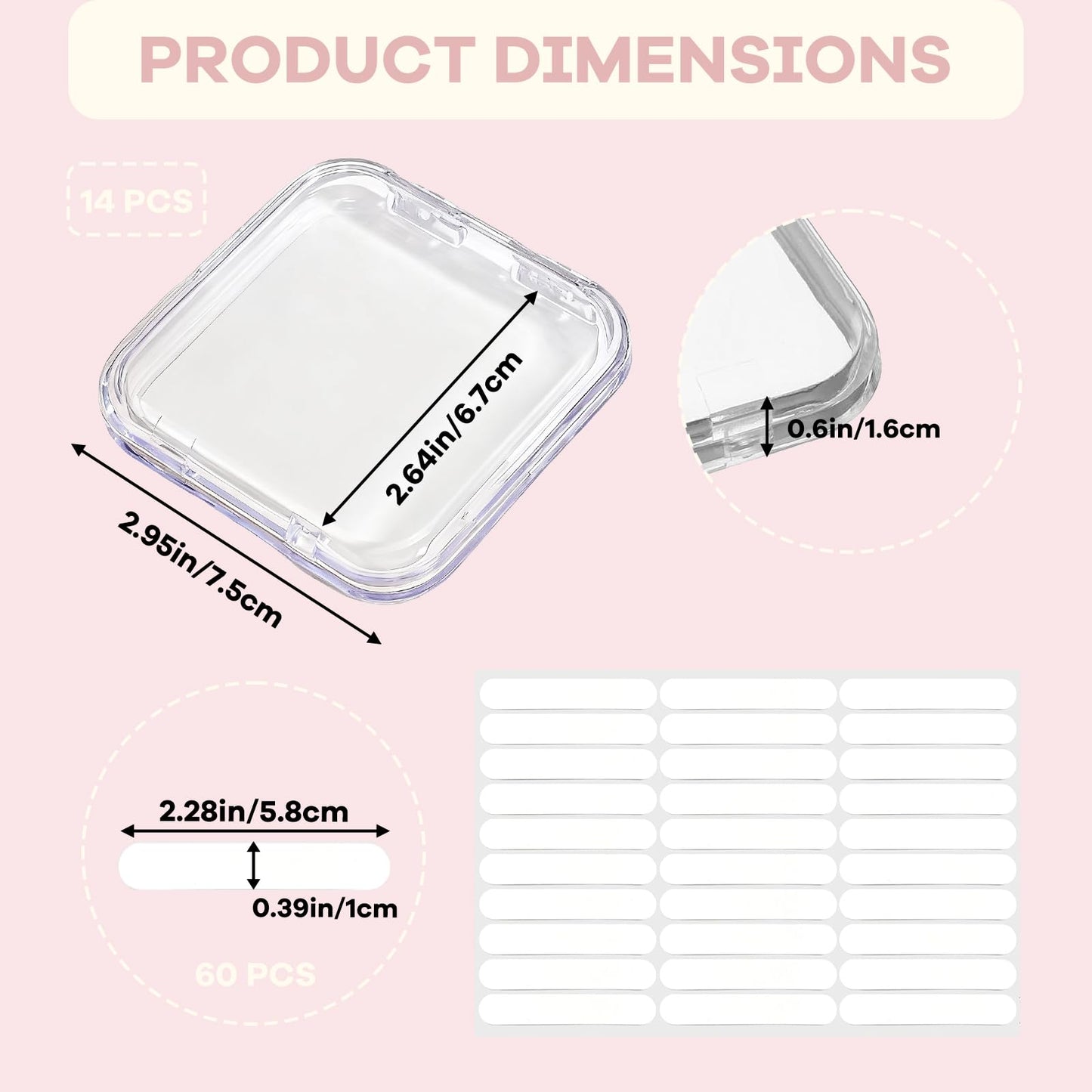BMHHWAI 14Pcs Press On Nail Storage Box with 60Pcs Adhesive Double Sided Tape, Press on Nail Packaging Supplies False Nails Display Cases Boxes for Nail Art Salon Business(Clear)