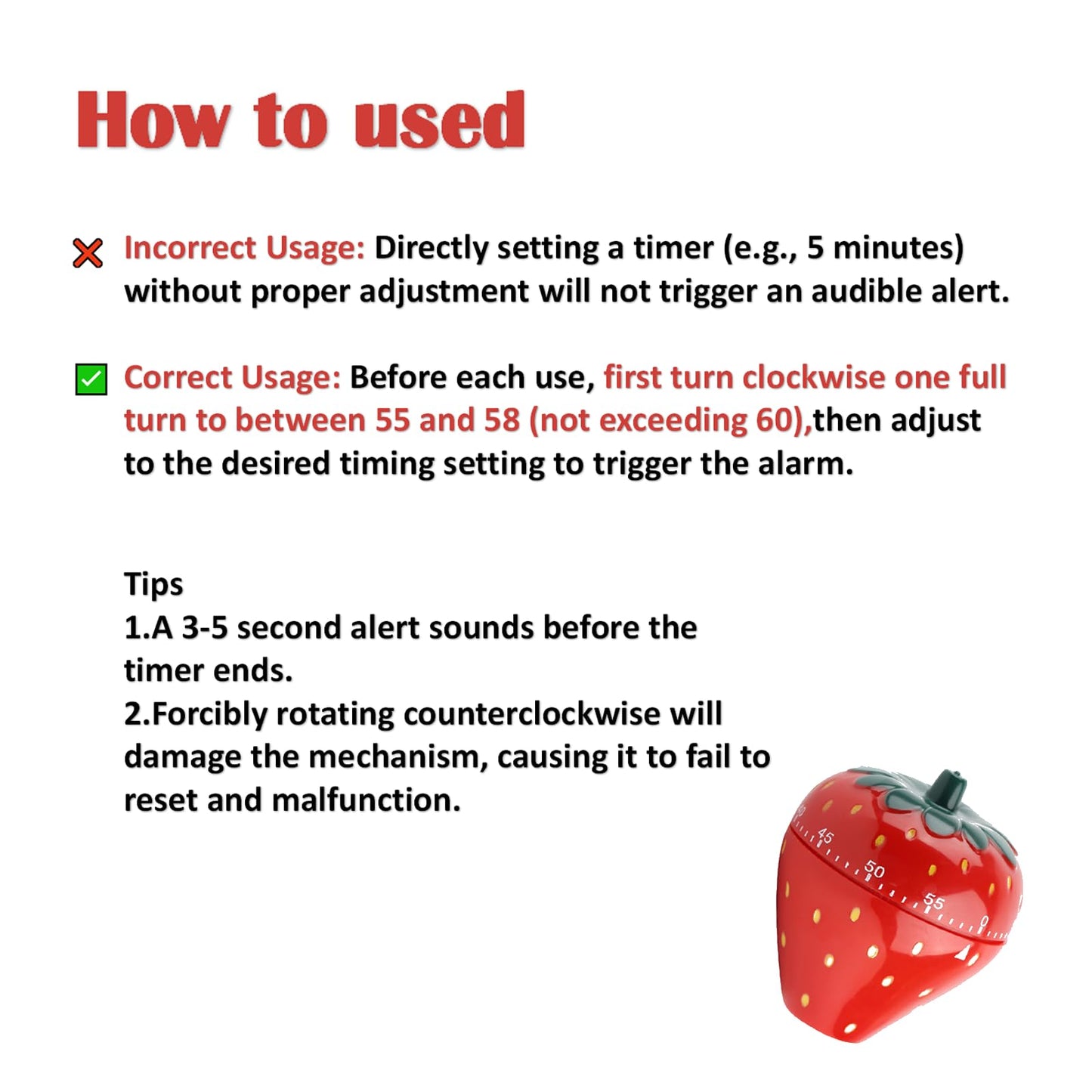 Fayelume Mechanical Kitchen Timer, Egg Timer Cute, Wind up Timer Manual, Visual Timer, Cooking Timer Trawberry Shaped for Classroom Hard Boiled Eggs