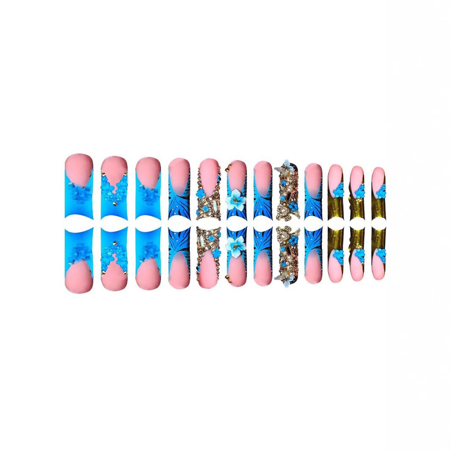 FIEONCIY Press on Nails Coffin Long Length Acrylic Glossy Full Cover Square Shaped French False Nails with Designs Artificial Extra Long Fake Nails with Charms Glue ons Fingernails for Women(AA176)