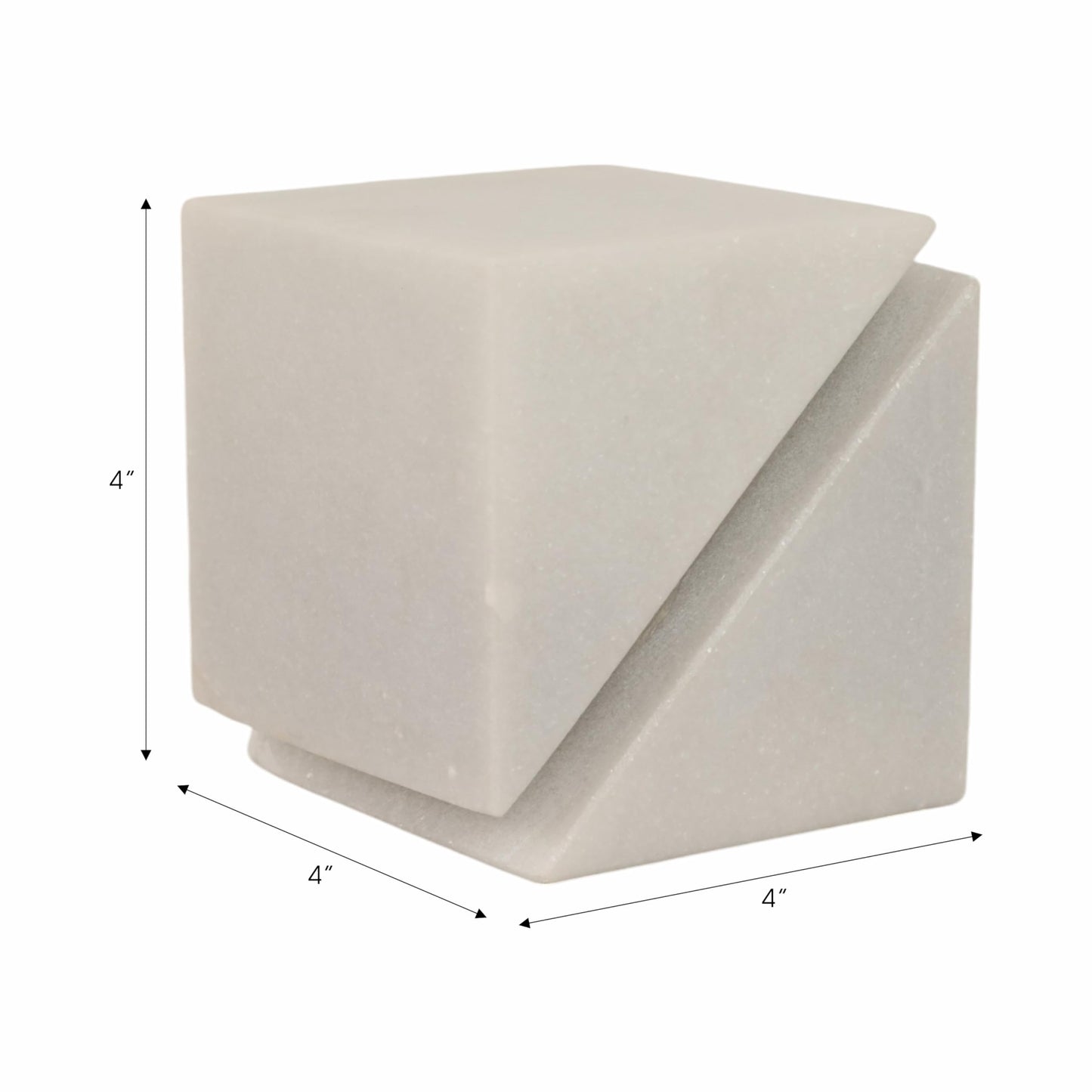 White Marble Sculpture Cube – Accessories for Room Styling and Layering – Shelf, Desk, or Console Placement – Modern Geometric Design Accent for Contemporary Spaces, Home Decor – 4", White Finish
