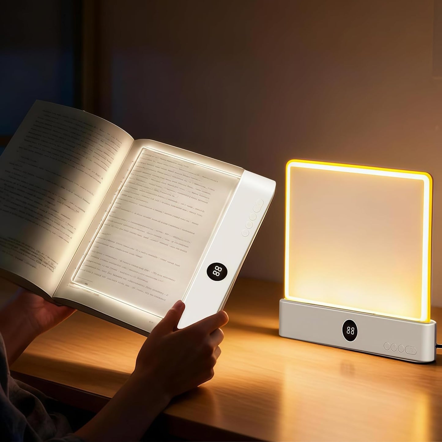 DENEZE White Smart Led Reading Light, Book Light Treasure Box, Rechargeable Clear LED Flat Reading Light with 3 Colors & Timer, Doodleable Study Lamp, The Quiet Reader's Dream Lights
