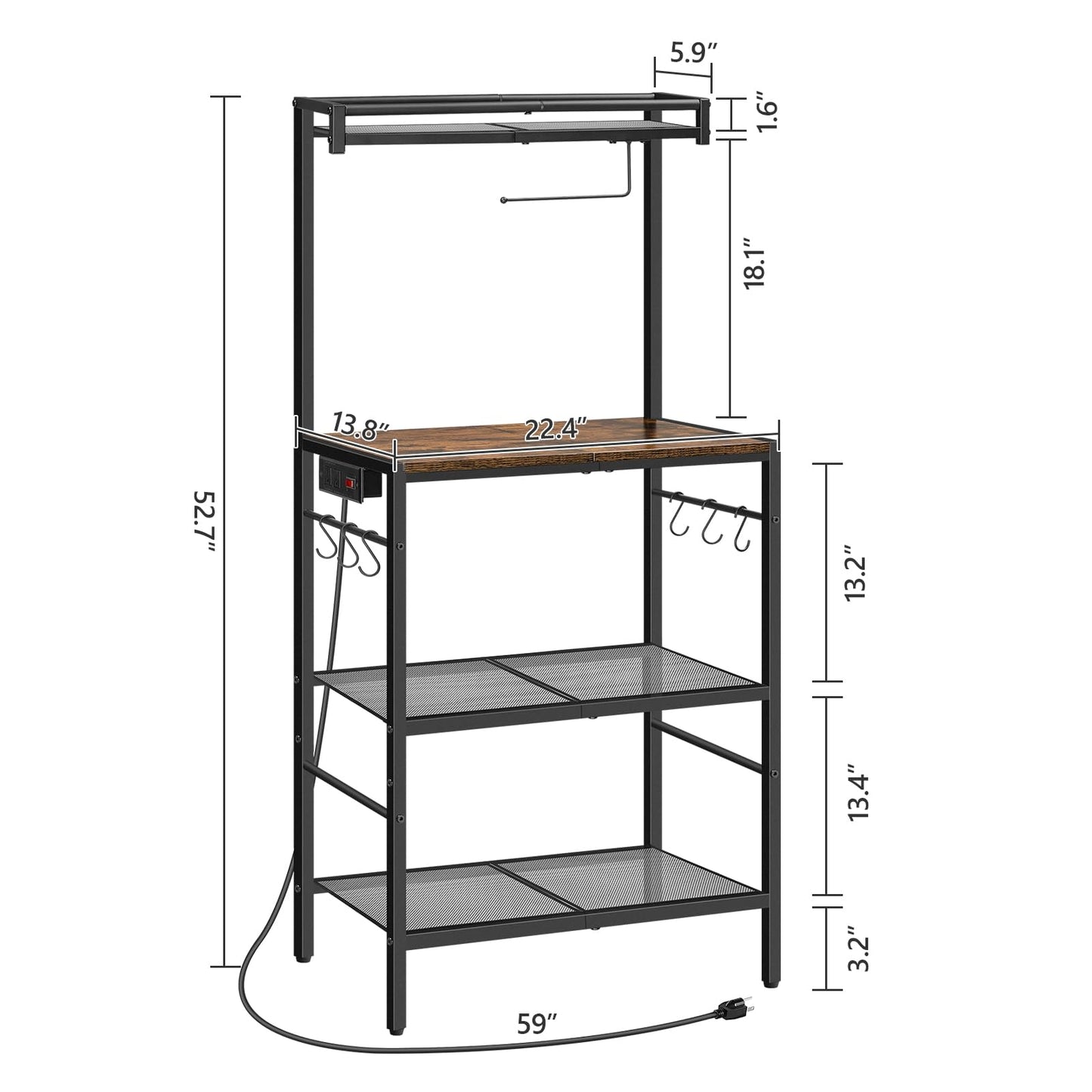 MAHANCRIS Bar Cart for Home and Bakers Rack with Power Outlet Bundle, Microwave Stand, RCHR6101-BRHR36E01