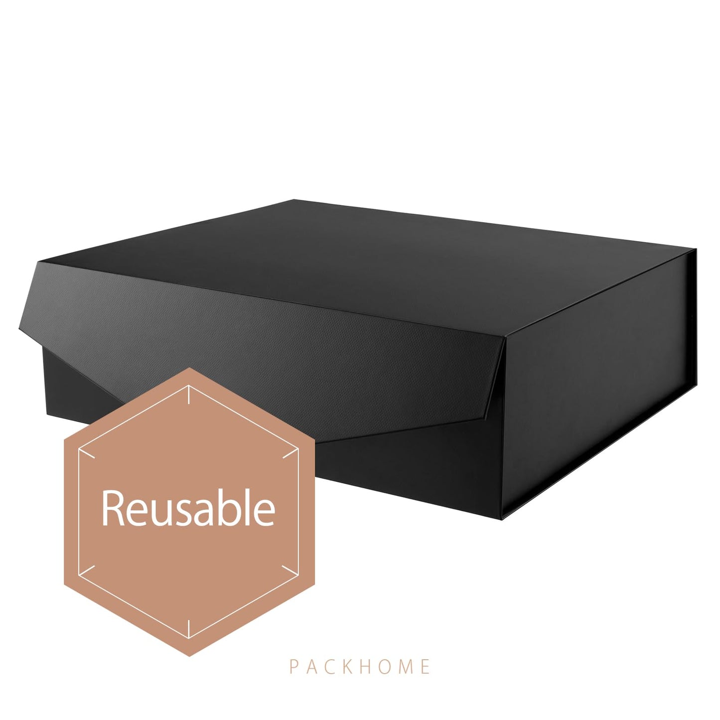 PACKHOME 17x14.5x5.5 Inches, 3 Extra Large Gift Boxes with Lids, Magnetic Closure Boxes for Clothes and Large Gifts (Matte Black with Grain Texture)