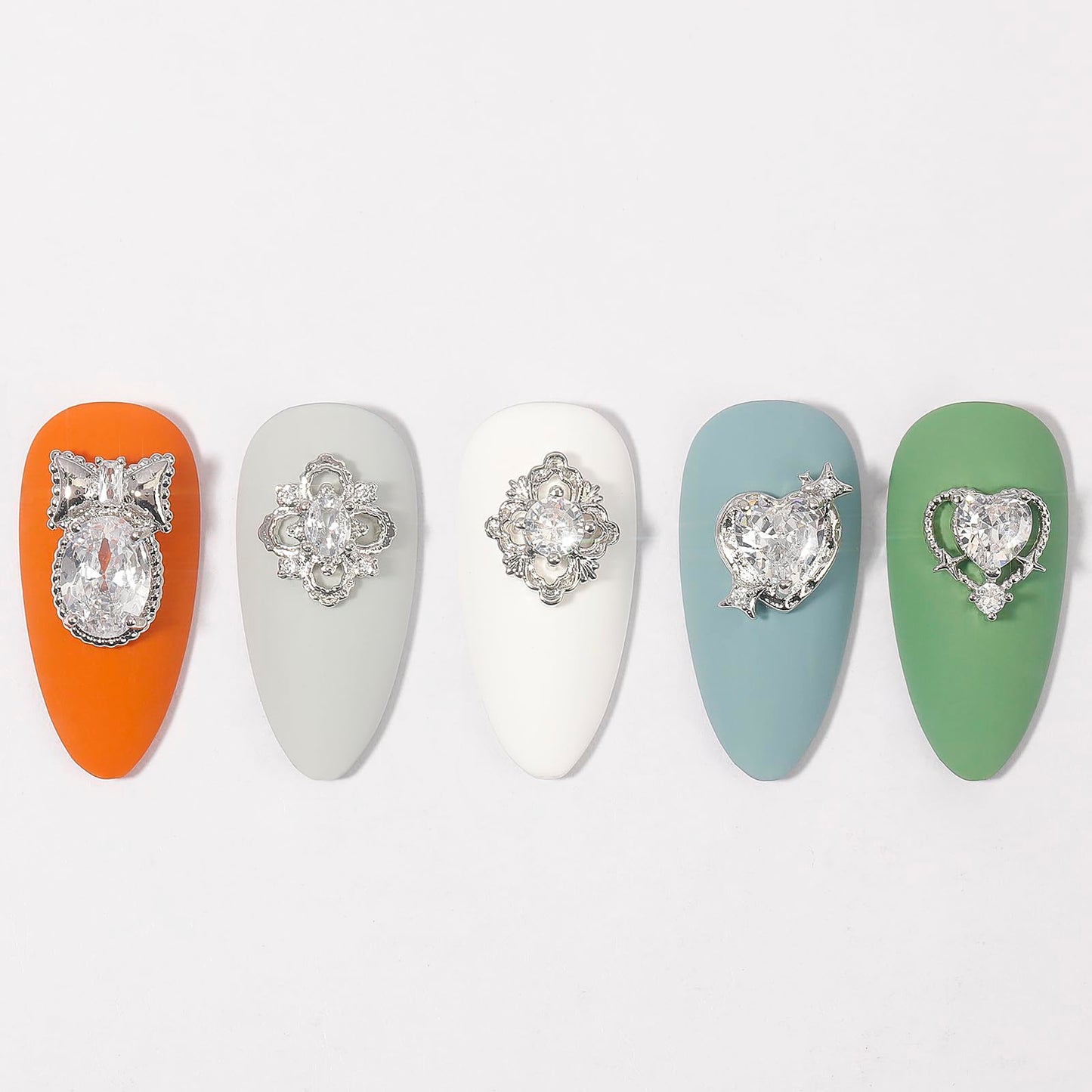 HNUIX Nail Charms and Gems - Silver Copper Zircon, Multiple Shapes 3D Dangle, Metal Luxury Jewelry Rhinestones for Nails 20 Pieces