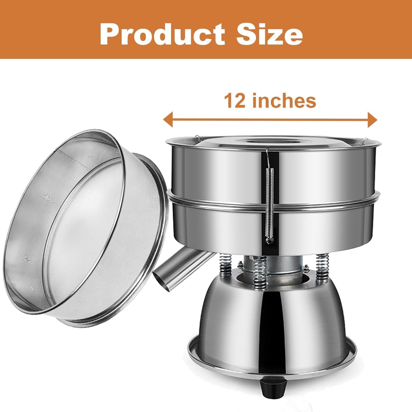 Sidasu Automatic Powder Sifter Machine 12 Mesh 80 Mesh Automatic Sieve Shaker Vibrating Machine 110V Stainless Steel Sieve Shaker Machine with 2 Screens, Sieve Shaker Machine for Flour Powders