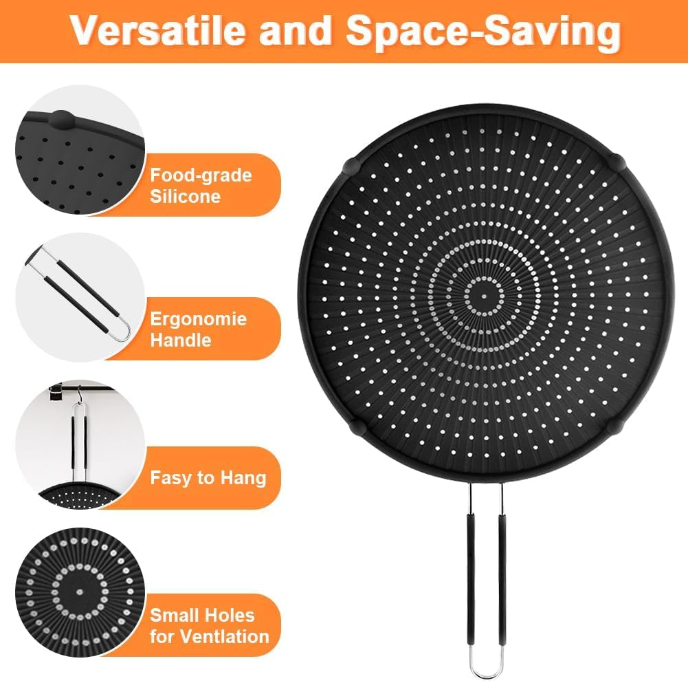 PLACHIDAY Splatter Screen for Frying Pan,Silicone Grease Splatter Guard, Heat-Resistant Splatter Guards for Cooking,Dishwasher Safe (9.8", 11.4", 13")