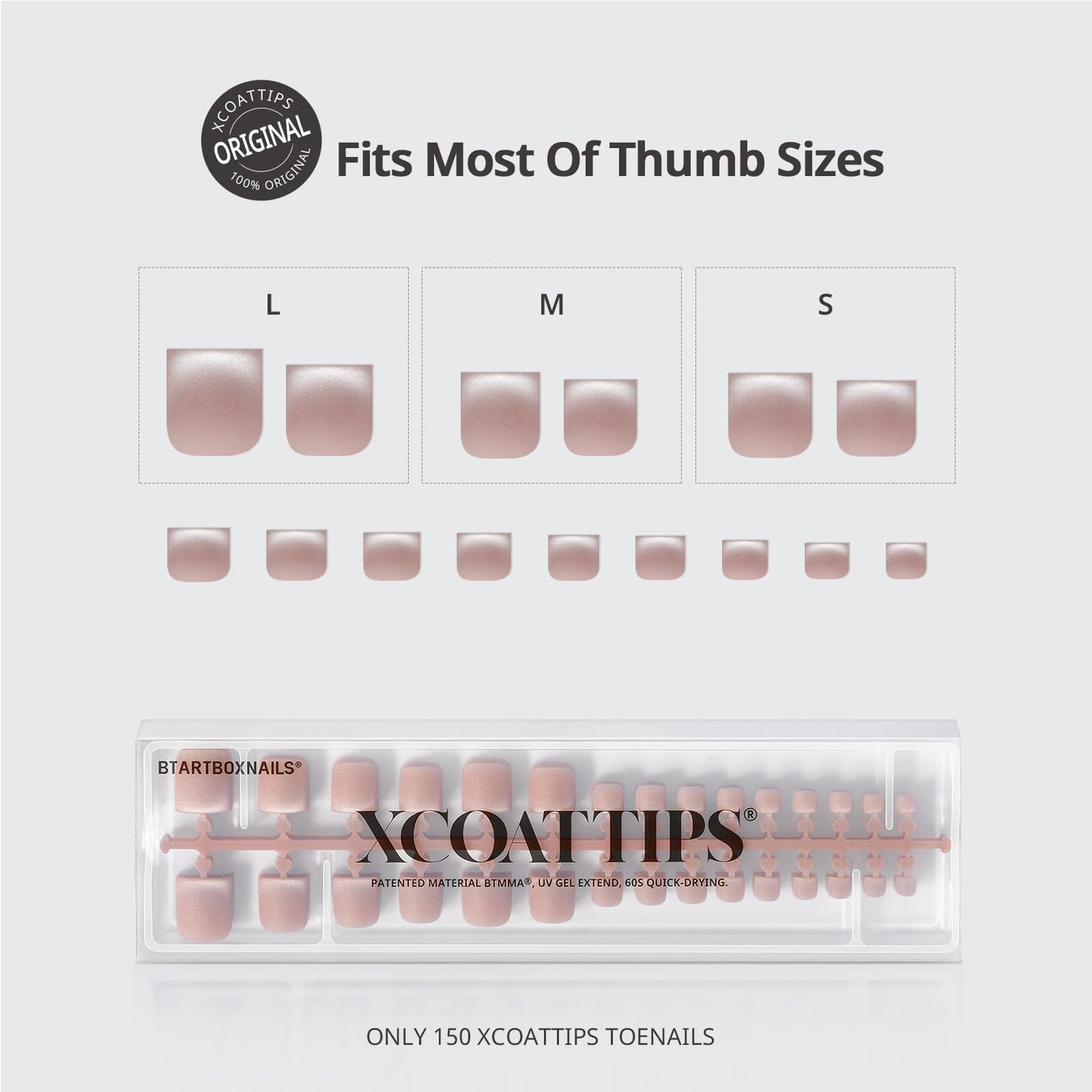 BTArtboxnails XCOATTIPS Toe Nail Tips - Lamp-Curable Sharp Square Cat Eye Press On Toenails for Women, 150 Soak Off Glitter Toe Nail Extensions in 15 Sizes, Builder Gel & Top Coat Required